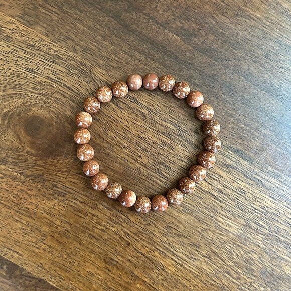 Gold Sandstone Natural Stone Bracelet 7" - 8mm Beads - Picture 3 of 4